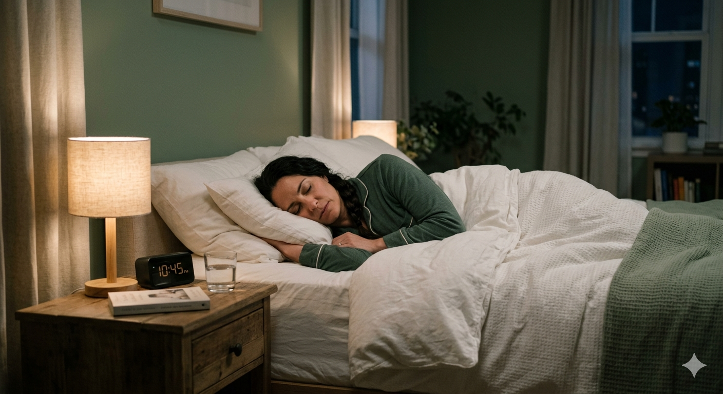 Woman sleeping peacefully — sleep cycle calculator for women over 40